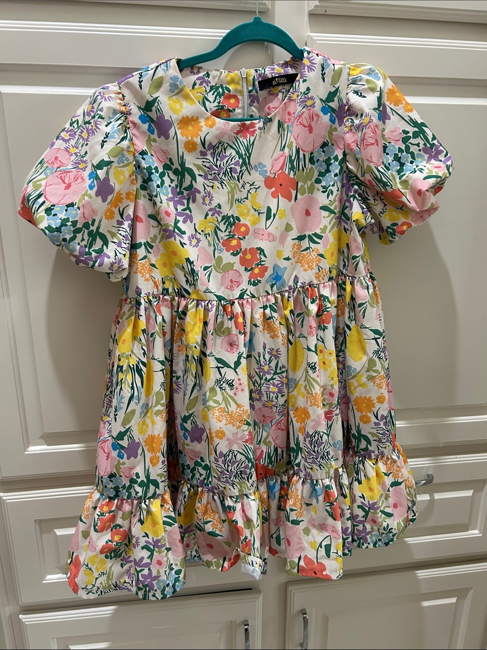 Elfsack Floral Puff-Sleeve womens Dress - Multicolor medium